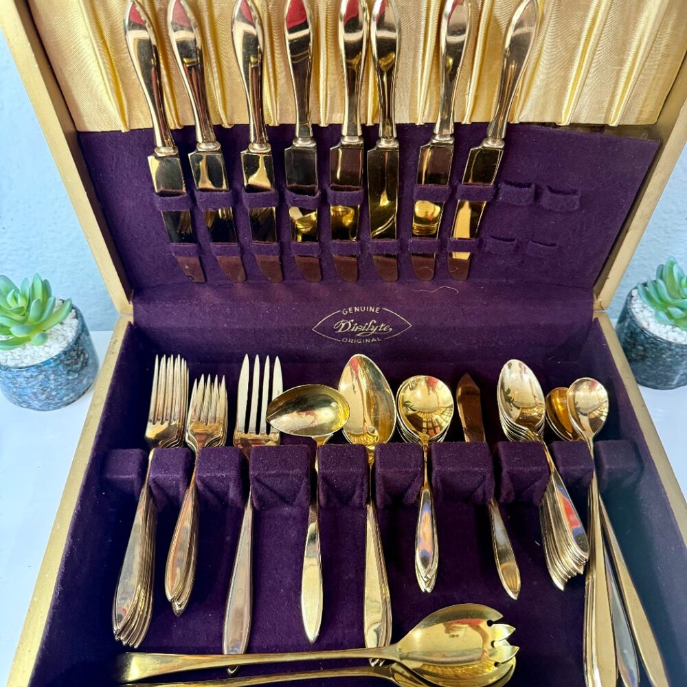 1920s Regal 54-pc set Gold by Dirilyte-Dirigold  w/ Box ~ ANTIQUE - Picture 3 of 17